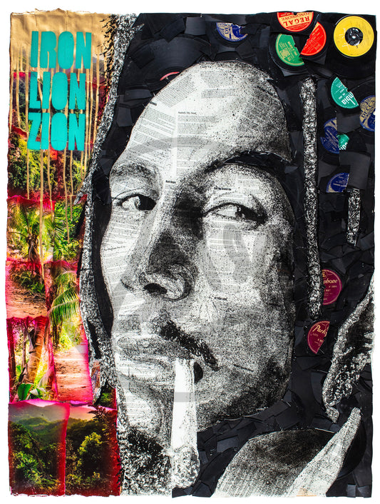 Bob Marley 'IRON LION ZION' Ltd Edition Record Embellished Canvas