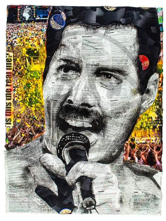 Freddie Mercury 'We Will Rock You' Ltd Edition Record Embellished Canvas